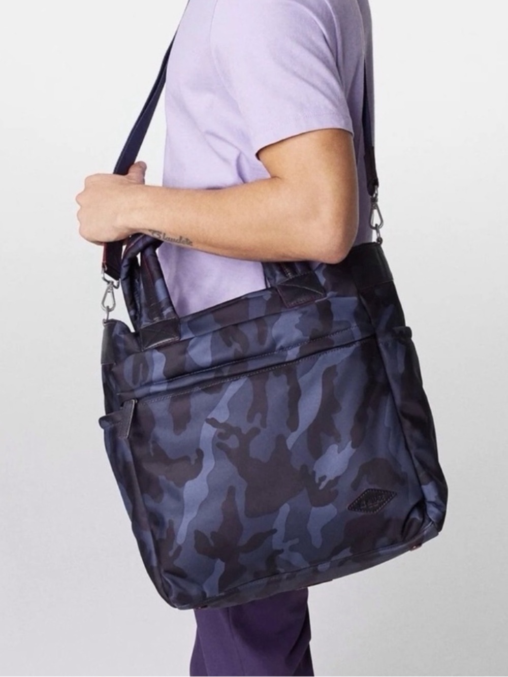 MZ Wallace Bleecker Tote Bag Blue Camouflage Nylon Travel Messenger